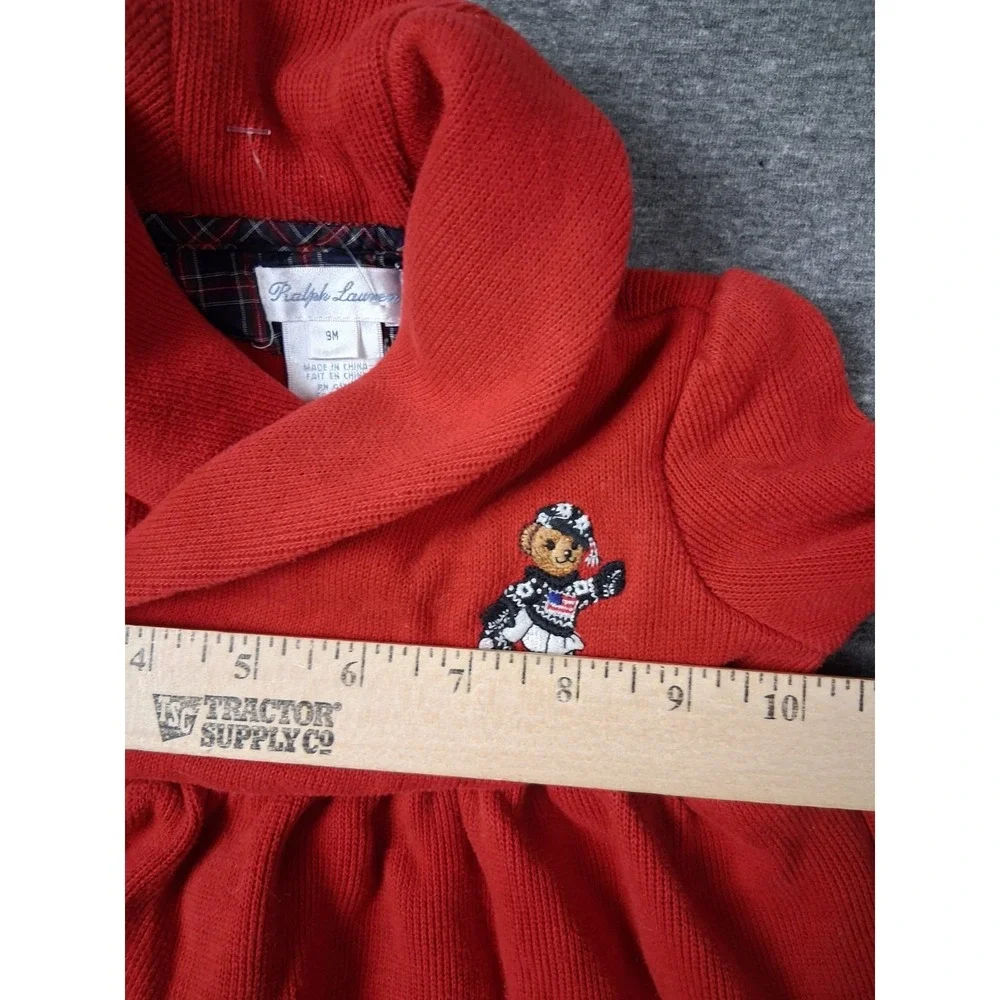 Ralph Lauren Baby Dress 9 Month Red Knit‎ Wrap Polo Bear Skating Preppy Holiday